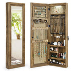 SRIWATANA Jewelry Armoire Cabinet, Solid Wood Jewelry Organizer with Full Length Mirror Wall/Door Mounted(Carbonized Black) - color: carbonized black