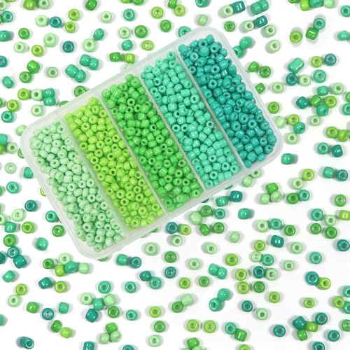TOAOB 1500pcs 3mm Green Colors Opaque Seed Beads Kit Glass Round Small Spacer Beads with Beading Pin for DIY Beading Weaving Earrings Bracelets Necklaces Eyeglass Chain Art Crafts Jewelry Making - color: Green series