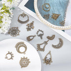 SUNNYCLUE 1 Box 64Pcs 16 Style Chandelier Connector Charms Component Connector Charm Tibetan Style Bronze Filigree Charms Findings Loops for Jewelry Making Earring Drop Women Adults DIY Crafts - color: 64pcs 16 Style Antique Bronze