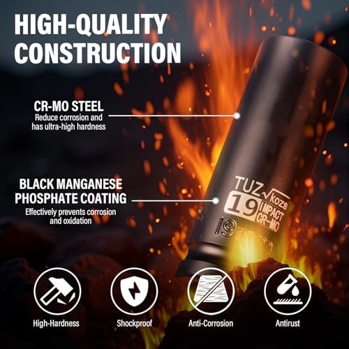 5 Pieces 1/2 inch Drive Deep Impact Socket Set, Metric,15mm 17mm 19mm 21mm 22mm,Cr-Mo,6-Point,Spindle Axle Nut Impact Socket - size: 1/2" Deep 5pc