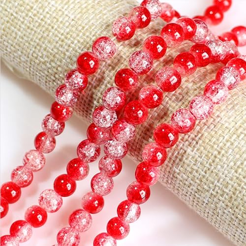 200pcs Crackle Glass Beads, 8mm Crystal Glass Beads for Jewelry Making, Round Spacer Beads, Crafts Crystal Beads Bulk Loose Beads for DIY Craft Earring Necklace Bracelet Jewelry Red - color: Red, size: 8mm