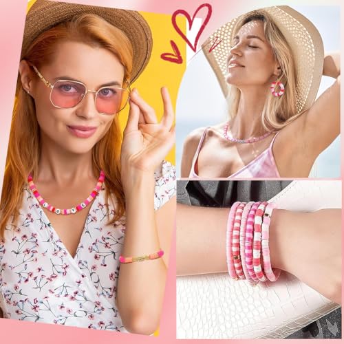 SUNNYCLUE 1 Box 2118pcs 6 Strands 6mm Polymer Clay Beads Pink Clay Beads Bulk Flat Round Spacer Funtopia Heishi Disc Strand Bead Bulk for Jewelry Making Valentine's Day Earring Bracelet DIY Crafts - style: Style 1