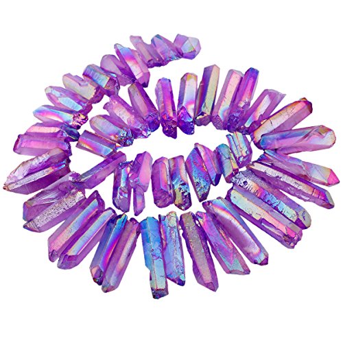 SUNYIK Purple Titanium Coated Crystal Points Quartz Rough Sticks Spikes Point Beads 15 inch Strand Drilled - color: Purple(rough), size: 0.5"-1.6"