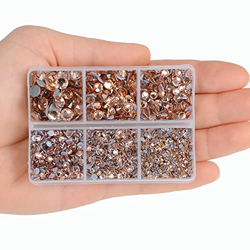4000Pcs Mixed Size Hot Fix Round Crystals Gems Glass Stones Hotfix Flat Back Rhinestones (Champagne) - color: Champagne, size: 4000 Count (Pack of 1)