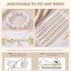 Double Layer Pearl Heart Bracelets for Women, Cubic Zirconia Charm Jewelry, Adjustable Gold Silver Stackable Bracelet Jewelry Set Birthday Gift for Mom Daughter Wife - color: Silver-Pink