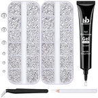 BELLEBOOST Nail Art Rhinestone Glue Gel&2 Boxes Flatback Gems Kit, 1 Tube of 15ml Rhinestone Gel Glue(UV/LED Needed)+Round Glass Crystal Clear Gemstones with Pickup Tools - color: A06-Clear+ Clear