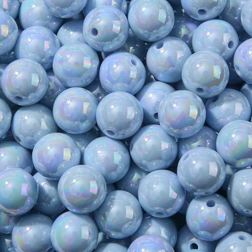 16mm Acrylic Bead 100pcs AB Creamy Blue Color Acrylic Bead Chunk Bubblegum Beads for DIY Crafting Necklace Bracelet Jewelry Making Keychain (Cream Blue) - color: cream blue