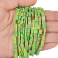 Xilitata Natural Lime Green Imperial Jasper Stone Beads, Each Approximately 5x5x2mm Square 2-Hole Spacer Bead, are Used to Make Bracelets, Earrings, Necklaces, with Each String Measuring 15-16 Inches - color: Lime Green Imperial Jasper