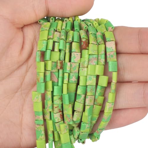 Xilitata Natural Lime Green Imperial Jasper Stone Beads, Each Approximately 5x5x2mm Square 2-Hole Spacer Bead, are Used to Make Bracelets, Earrings, Necklaces, with Each String Measuring 15-16 Inches - color: Lime Green Imperial Jasper