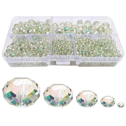 Spring Green Rondelle Glass Beads for Jewelry Making, Faceted Briolette Crytal Spacer Beads for Bracelet Necklace Earring (2mm 4mm 6mm 8mm 10mm Mixed Sizes, 1000pcs) - color: Spring Green