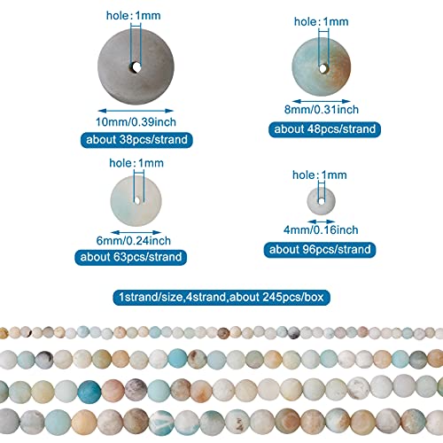 Cheriswelry 4Strands Natural Frosted Flower Amazonite Round Loose Spacer Stone Beads 4-10mm for DIY Necklace Bracelet Earring Jewelry Making - color: Natural Frosted Flower Amazonite