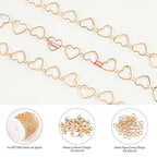 KYUNHOO 5M KC Gold Plated Jewelry Making Chains Link Heart Chains Bulk on Spool Jewelry Supplies Findings Chain Roll with Jump Rings and Lobster Claps - color: Heart Gold