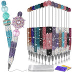 Tondiamo 45 Pcs Full Rhinestone Beadable Pens Bulk Set 15 Glitter Diamond Pens with Cards & Bags Fancy Beaded Pen for Beads DIY Cute Journalling Bling Ballpoint Craft Making(Gradient Diamonds) - style: Gradient Diamonds