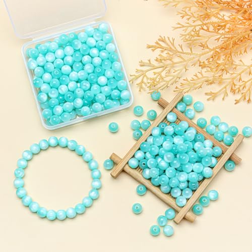 200pcs Glass Beads for Bracelets, 8mm Crystal Glass Round Beads for Jewelry Making, DIY Crafts, Single Box (Sea Blue) - color: Sea Blue