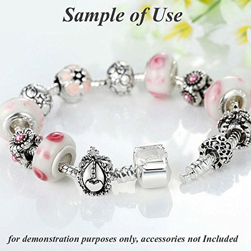 RUBYCA 5pcs 7.5" White Silver Plated Clasp European Snake Chain Charm Bracelet fit Charm Beads DIY - color: White Silver, size: 19 CM