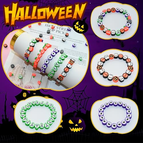 Looconi 200pcs Halloween Clay Beads for Jewelry Making DIY Crafts Bracelet