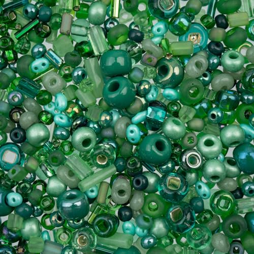 50g John Bead Bead Bar Assorted Green Mix Czech Glass Seed Beads for DIY Crafts Jewelry Friendship Bracelet Necklace Earrings Phonecharm Making - color: Green Assorted Mix