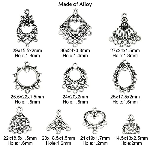 KitBeads 60pcs 10 Styles Chandelier Connector Charms Tinetan Chandelier Earring Components Hollow Vintage Filigree Charms for Jewelry Making