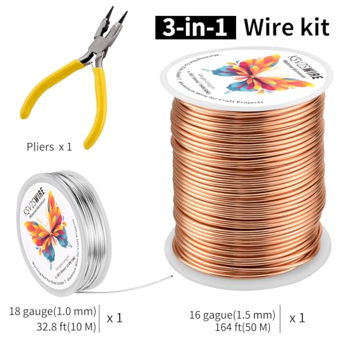 16 Gauge(1.5mm) Aluminum Wire 164 Feet(50 M) KSVZS Bendable Metal Wire for Crafts, Sculpting, Armature, Jewelry Making【3-in-1】+18 Gauge(1.0 mm) 32.8 Ft(10 M)+1 Plier(Champagne Gold) - size: 16Gauge, style: Champagne Gold