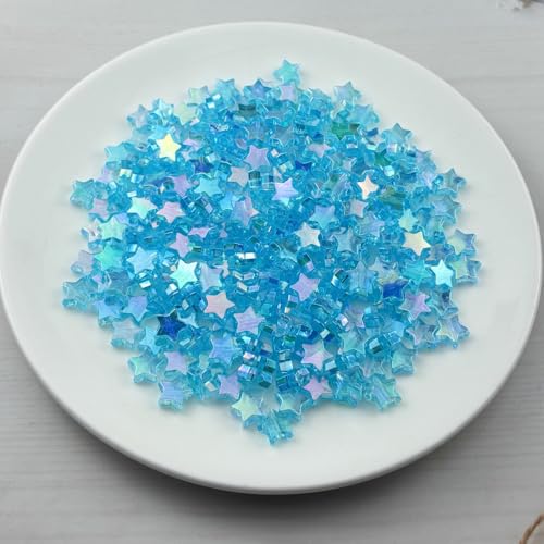 450 PCS Acrylic Star Shape Beads AB Colors Loose Pony Spacer Beads with Hole for Jewelry Making Necklace Earring Key Chains DIY Projects(Light Lake Blue AB) - color: Light Lake Blue AB