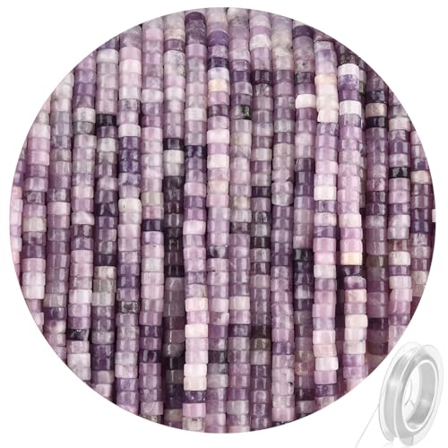 300pcs Natural Purple Lepidolite Heishi Spacer Beads 2x4mm Genuine Real Disc Stone Beading DIY Charm Smooth Loose Gemstone Beads for Jewelry Making Bracelets Necklaces Earrings Crafts - color: Purple Lepidolite