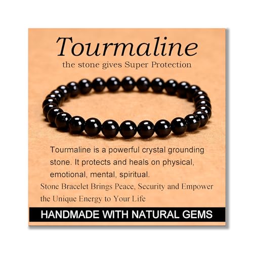 MASSIVE BEADS Handmade Yoga Stretch Elastic Bracelet Natural Stone Crystal Healing Power Energy Gifts for Unisex Adult 4mm 6mm 8mm 10mm - color: Black Tourmaline(Super Protection), size: 6mm