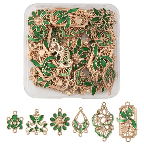Assorted Metal Connectors Pendants Charms for Jewelry Making with Double Loops Flower Evil Eyes Butterfly Heart Cross Links Golden Pendants for Necklaces Bracelets Earrings - color: FlowerC - 36Pcs