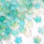 100pcs Cherry Blossom Beads, 5-Petal Gradient Acrylic Flower Beads, Mini Spacer Hair Accessories Halloween Christmas for Bracelets Earring Jewelry Making- Blue & Green - color: Blue & Green