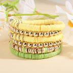 Pingyongchang Heishi Gold Beaded Bracelets Set for Women Men Bohemian Polymer Clay Colorful Surfer Vinyl Disc Stretch Layering Stackable Friendship Boho Bracelet Summer Beach Jewelry Gifts - color: Yellow