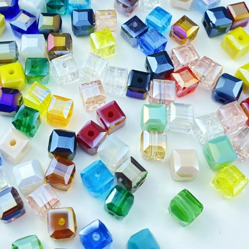 200pcs 4mm Square Mix AB Colors Crystal Glass Beads for Jewelry Making - color: Mix AB Colors, size: 4mm