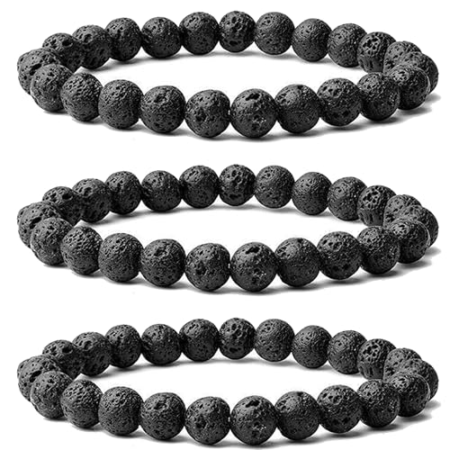 Handmade 8mm Beaded Bracelets For Men Protection Bracelet For Women Chakra Feng Shui Stretchy Handmade Lucky Money Stretchy Crystal Bracelets Best Gifts - color: Lava 3PCS
