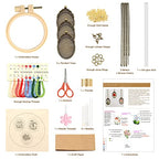 ZOCONE 3 Packs Embroidery Necklace Kit, Embroidery Pendant Kits Mini Cross Stitch Kit with Hoop, Necklace, Pendant, Beads, Stamped Pattern Cloth, Instructions, etc., Embroidery Kits for Adults - color: Gold Beads-F