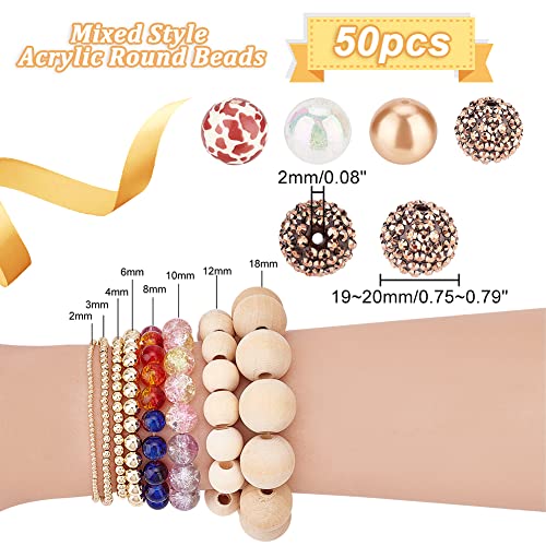 PH PandaHall 50pcs 20mm Acrylic Bubblegum Beads Chunk Pen Beads Brown Focal Beads Large Loose Beads for Pen Wedding Christmas Garland Jewelry Bracelet Necklace Pen Bag Chain Making - color: Brown