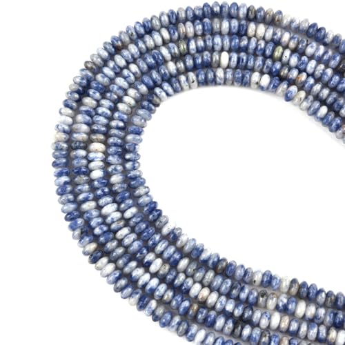 160pcs 4x2mm Natural Blue White Sodalite Disk Rondelle Spacer Stone Semi Precious Gemstone Loose Beads for Jewelry Making 15 Inch - color: Blue White Sodalite