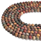 6mm Picasso Jasper Matte Round Natural Gematone Loose Beads for Jewelry Making DIY 1 Strand 15" - color: Matte Picasso Jasper, size: 6mm