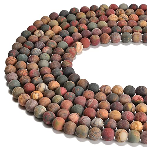6mm Picasso Jasper Matte Round Natural Gematone Loose Beads for Jewelry Making DIY 1 Strand 15" - color: Matte Picasso Jasper, size: 6mm