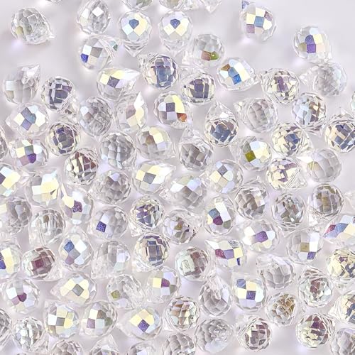 100PCS Crystal Glass Beads 8x10mm, Laser Iridescent Faceted Teardrop Shape Jewelry Beads Bulk for DIY Craft Necklace Bracelet Earring Making - color: AB Colors