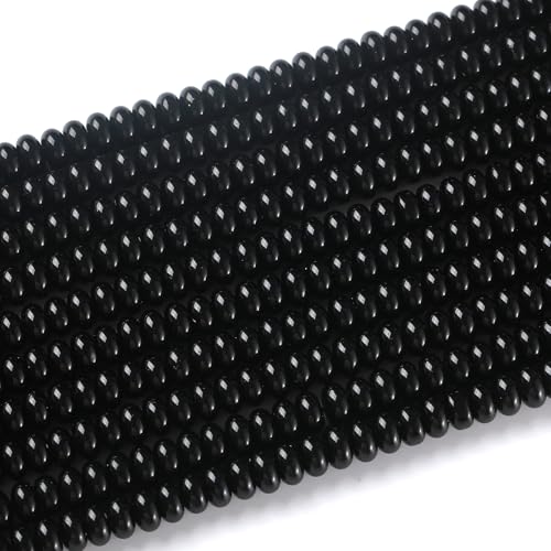 76pcs 5x8mm Natural Stone Black Agate Rondelle Spacer Loose Beads Abacus Disk Stone Round Loose Gemstone Beads for Jewelry Making DIY Bracelet Necklace - color: Black agate Stone, size: 5x8mm Abacus Disk