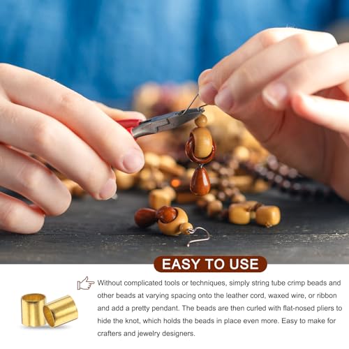 uxcell 500 Pcs Tube Crimp Beads, 2.5x2.5mm Copper Crimp Beads End Stopper Beads Tiny Loose Spacer Beads for Earrings Necklaces Bracelets Pendant DIY Crafts, Gold - color: Gold, size: 2.1 mm
