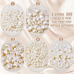 Juexica 500 Pcs ABS Imitation Pearl Beads Star Heart Bowknot Circle Flower White Aesthetic Beads for Jewelry Making Bracelets Necklaces Earrings Key Chains Accessories DIY Crafts(Classic Style) - color: Classic Style