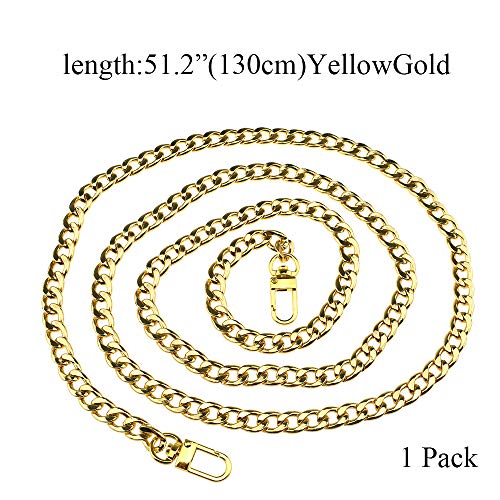 HAHIYO Yellow Gold Purse Chain Strap, 51.2 Inches, Flat 0.4" Wide, 2.4mm Thick, Lobster Clasp, Unisex, Modern Style - size: Yellow Gold 51.2 inches