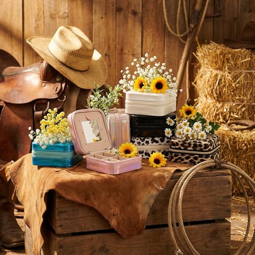 Nosiny 2 Pack Mother's Day Travel Jewelry Box with Mirror Small Laser Jewelry Case Organizer for Women Gift Rings Earrings(Leopard Print) - color: Leopard Print