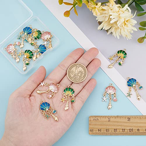 SUNNYCLUE 1 Box 12Pcs Sea Shell Charms Enamel Seashell Charm Summer Ocean Chandelier Linking Charm Starfish Conch Metal Charms for Jewelry Making Charm Earring Necklace Bracelet Supplies Adult Women - color: Ocean Enamel Chandelier Charms