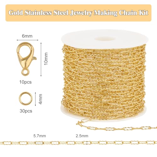 GTVOODX 16.4 Feet Gold Plated Stainless Steel Krinkle Chains for Jewelry Making, Soldered Unfinished Craft Chain Bulk for Necklace Bracelet Jewelry Making - color: Gold Krinkle