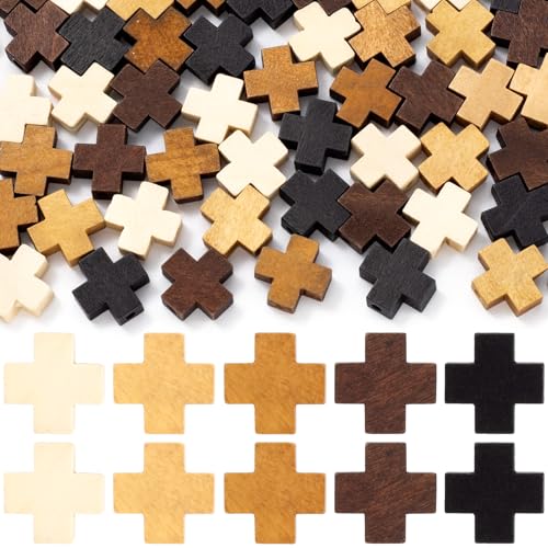 60 Pcs Cross Charms for Jewelry Making, Religious Cross Beads for Bracelets, Crosses for Jewelry Making, Bracelets, Necklaces, DIY Crafts (5 Color) - color: 60pcs, 14x14mm, Wood Color