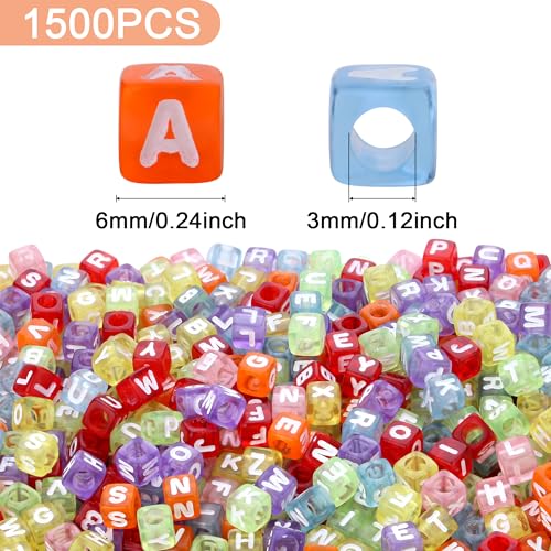 ZHIYUXI 1500pcs Acrylic Beads - White Letter, Mixed Color Cube, Alphabet Beads for Jewelry Making, Friendship Bracelets, Necklaces (6 x 6mm) - color: E# White Letter Mixed Color Beads
