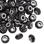 100pcs 14mm Large Hole Glass Beads Black European Beads Lampwork Loose Spacer Beads Murano Glass Beads for DIY Craft Snake Chains Bracelet Necklace Earring Making Hole: 5mm - color: Black