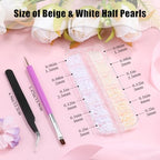2100Pcs Flatback Nail Pearls Gems, 1.5-5mm White Beige Beads Half Round Nail Charms Beads with Pickup Pencil and Tweezers for Crafting Face Hair Manicure (11-K1-half-pearls-beige-white) - color: 11-K1-half-pearls-beige-white