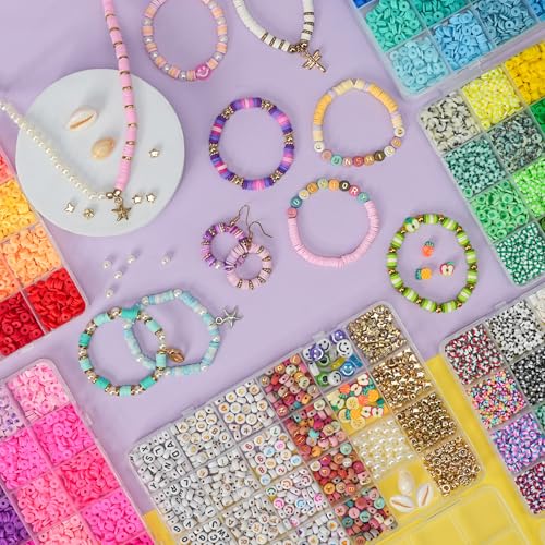 Sunlode 30,000Pcs Clay Beads Bracelets Making Kit, Beads for Bracelets 6 Boxes Bead for Jewelry Making Kit Friendship Bracelet Gifts Trendy Stuff Letter Bead Craft Adult - style: Rainbow Luxe