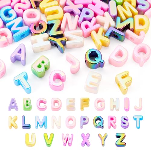 52Pcs Large Acrylic Letter Beads Chunky Alphabet Letter Bead Rainbow UV Plating Big Initial Spacer Beads for Keychains Wristbands Bracelets Necklace Jewelry Making - color: UV Plating, Letter A~Z